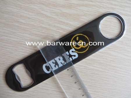 gepersonaliseerde metalen bar flesopener met epoxylogo 