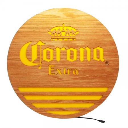 houten bord met verlichting logo 