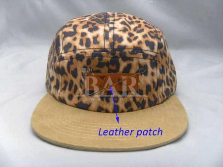 populaire 5-panelen natuurlijke katoenen snapback hoed met leder patch 